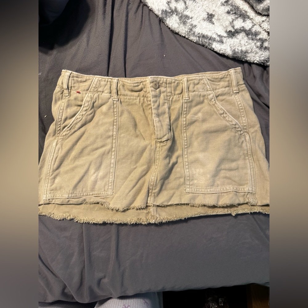 American Eagle Outfitters Tan Frayed-Hem Mini Skirt